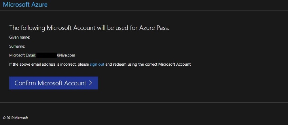 screenshot showing confirm microsoft account button